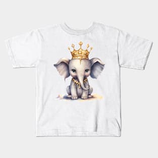 Watercolor African Elephant Wearing a Crown Kids T-Shirt